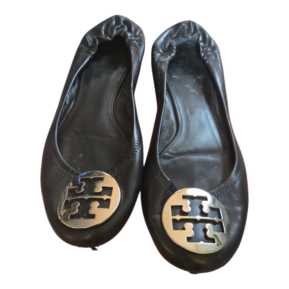 Tory Burch Black Ballet Flats Size 9 Silver Accent